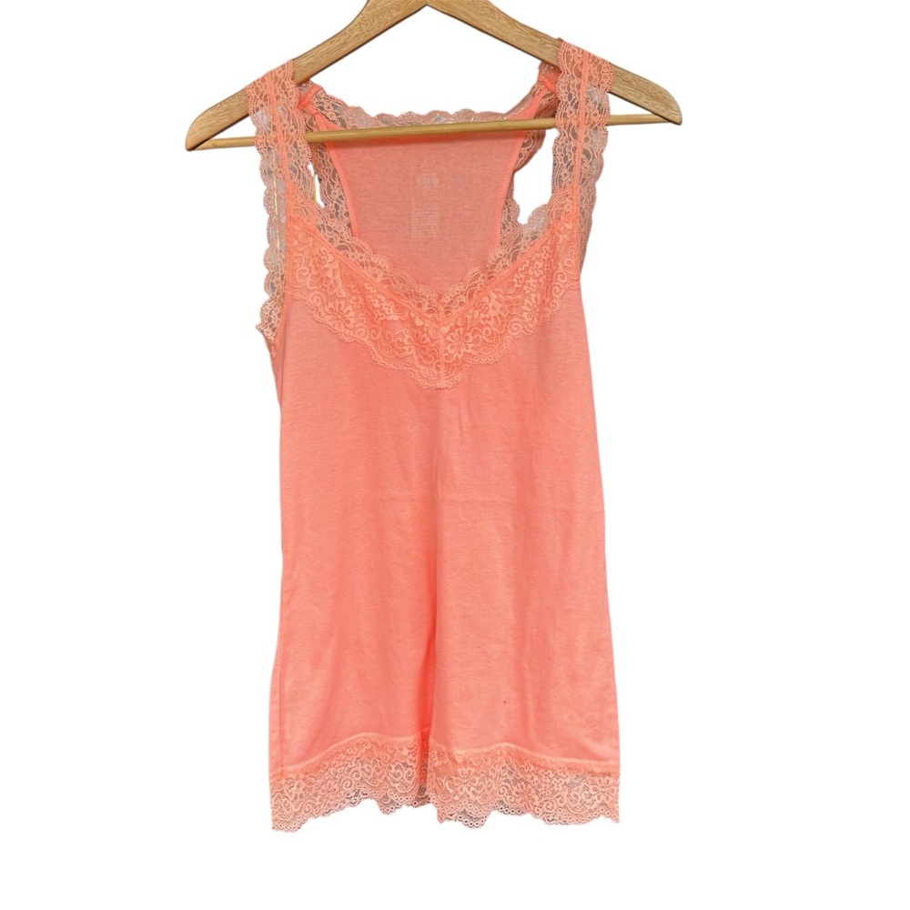 Y2K Lace Trim Tank Top Racerback Pink Size L Vintage 2000s Bella Twilight Fairy